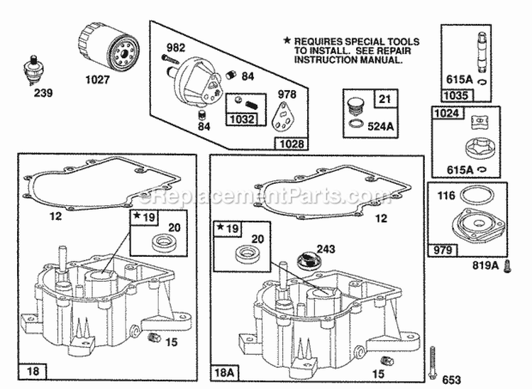 Sump BasesOil Pump Diagram and Parts List for 402707-1116-01  Briggs and Stratton Engine